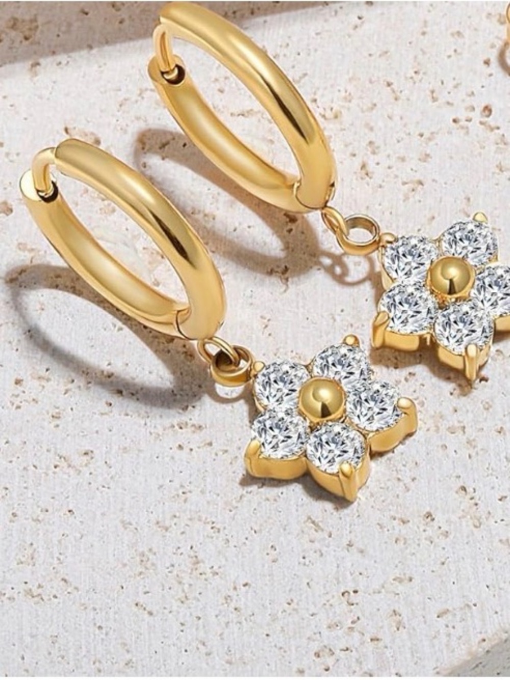 ⭐️FINAL PRICE #200 Stainless Steel Gold Flower Hoop Drop Earrings